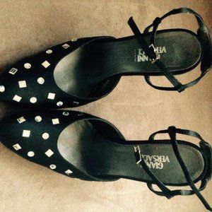 AUTHENTIC VERSACE BLACK SATIN PLATFORM SANDALS 38